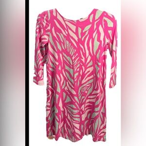 Lilly Pulitzer Ophelia Dress XS Pink Tropical Print 3/4 Sleeve Casual